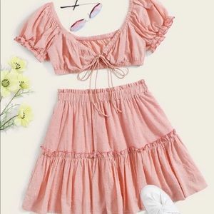 Tie Front Swiss Dot Crop Top & FrillTrim Skirt SET